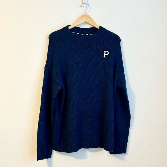 Victoria's Secret PINK Boyfriend Crewneck Sweater Oversized Fit Navy Blue, L - Picture 3 of 7